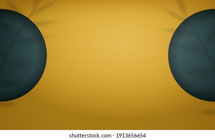 Espacio de fondo de estudio amarillo con hojas en la sombra. Habitación amarilla con fondo de diseño y suelo vacío. Muestra cosméticos premium, artículos de lujo y electrodomésticos. Vector. Estilo realista.