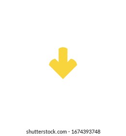 gelber stylischer Pfeil nach unten Symbol. Download-Zeichen. einzeln auf Weiß. Vektorillustration flach Taste. 
