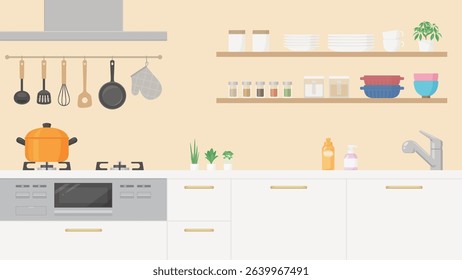 Yellow stylish kitchen background illustration_16:9
