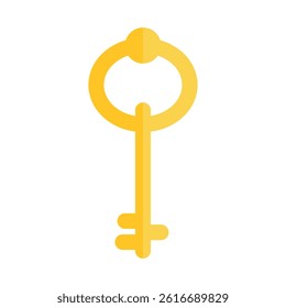 Yellow stylized key with a circular head, small top protrusion, and a straight shaft featuring two horizontal bars, depicted in a clean and minimalistic style.