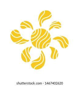 Yellow stylized sun. Hand drawn on a white background. Sunny weather concept