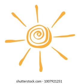 Yellow Stylized Sun in Inky Painted.  Vector illustration for magazine, poster, book cover, banner, flyer, booklet.