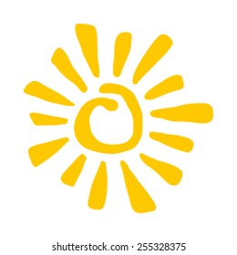 Yellow Stylized Sun in Inky Painted Tribal Style vector icon