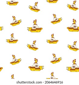 Yellow submarine. The Beatles. Seamless pattern. A hand-drawn doodle-style illustration.