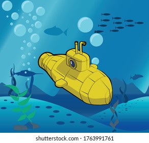 Yellow submarine in blue ocean