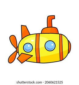 Yellow submarine doodle illustration. Children's drawing style. Hand drawn illustration, Flat design