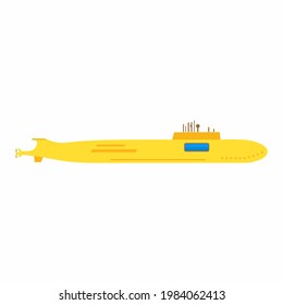 Gelbes U-Boot im Stil eines flachen Elements einzeln auf weißem Hintergrund.