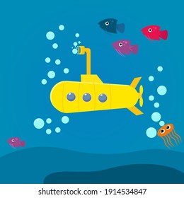 Yellow submarine, illustration, vector on a white background.