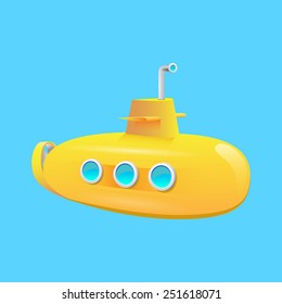 yellow submarine on a blue background on the ocean floor