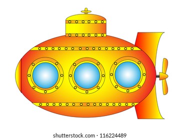 Yellow submarine on white background