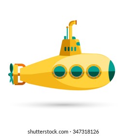 Yellow Submarine with periscope, Flat design. Vector
