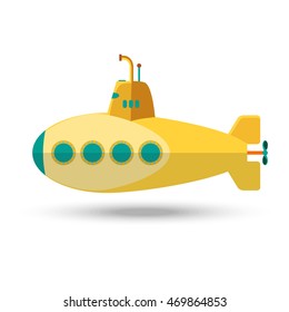 Yellow Submarine with periscope, Flat design. Vector