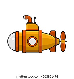 Yellow Submarine with Periscope Icon, Flat Style Design. Vector