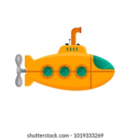 Yellow submarine with periscope isolated on white background. Colorful underwater sub in flat style. Childish toy - stock vector illustration