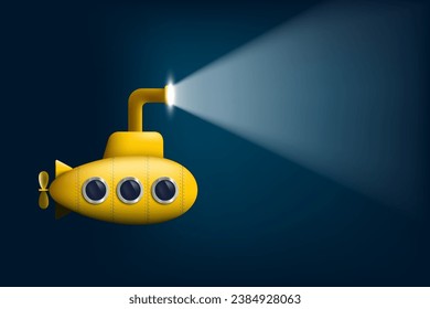 Yellow submarine sails deep underwater. Stock vector illustration