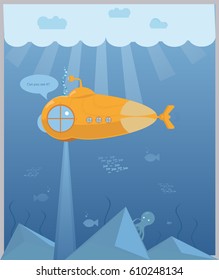 yellow submarine sea exploration vector