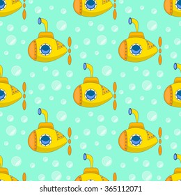 Yellow submarine, Seamless underwater pattern with colorful submarines