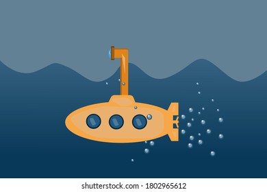 Yellow submarine under water in the sea