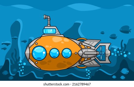 yellow Submarine undersea Flat design with cartoon style