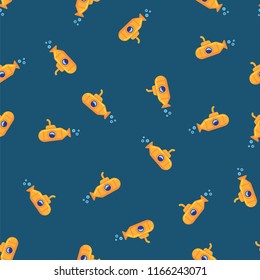 Yellow submarine underwater in sea water pattern background. Seamless pattern yellow submarine floating under sea water on blue background