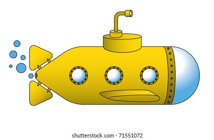A yellow submarine vector illustration, isolated on a white background.