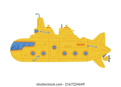 Yellow Submarine Watercraft Swimming Underwater Vector Illustration