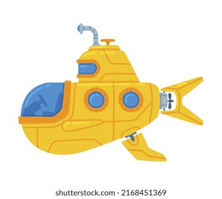 Yellow Submarine Watercraft Swimming Underwater Vector Illustration