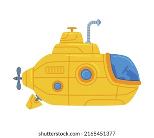 Yellow Submarine Watercraft Swimming Underwater Vector Illustration