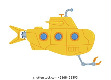 Yellow Submarine Watercraft Swimming Underwater Vector Illustration