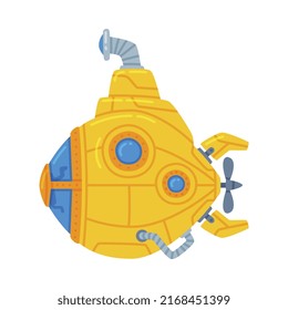 Yellow Submarine Watercraft Swimming Underwater Vector Illustration