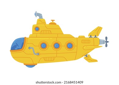 Yellow Submarine Watercraft Swimming Underwater Vector Illustration