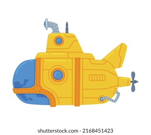 Yellow Submarine Watercraft Swimming Underwater Vector Illustration