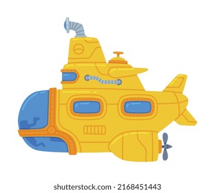 Yellow Submarine Watercraft Swimming Underwater Vector Illustration