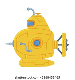 Yellow Submarine Watercraft Swimming Underwater Vector Illustration