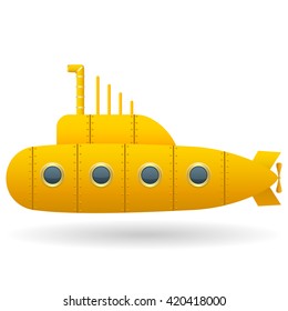 Yellow Submarine . White background. Cartoon style. Isolated object. Vector Image.