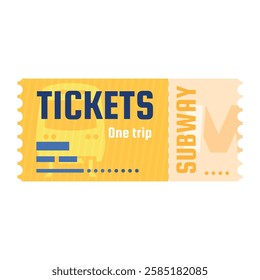 Yellow subway ticket designed for a single trip, featuring blue text to convey ticket information. A simple yet effective travel accessory for urban commuting.