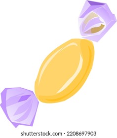 Yellow sucking candy in a transparent wrapper