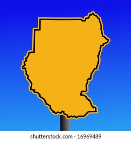 símbolo de advertencia de mapa de Sudán amarillo en ilustración azul