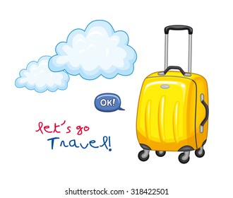 Yellow suitcase and clouds illustration.