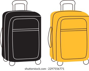 yellow suitcase in doodle style isolated vector