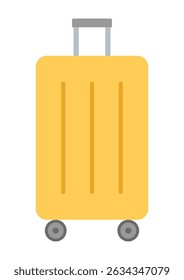 Yellow suitcase on wheels on a white background. Hand luggage, vector illustration, time for travel, tourism and recreation.