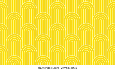 Yellow summer background pattern line stripe circle wave zigzag seamless abstract vector design. Summer Background.