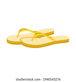 Yellow summer, beach flip-flops, shoes for the sea and pool. A pair of women's open sneakers. Flat color vector illustration. Isolated on white.