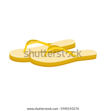 Yellow summer, beach flip-flops, shoes for the sea and pool. A pair of women's open sneakers. Flat color vector illustration. Isolated on white.