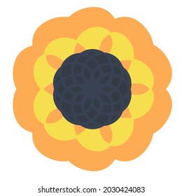 Yellow summer flower, sunny flower, sunflower silhouette in a flat style, cartoon illustration, icon on an isolated white background, vector illustration, Print