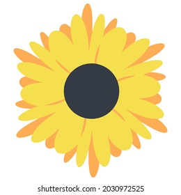 Yellow summer flower, sunny flower, sunflower silhouette in a flat style, cartoon illustration, icon on an isolated white background, vector illustration, Print