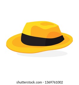 Yellow summer hat icon. Accessory for the protection from the sun. Male or female wear. Isolated vector illustration in cartoon style