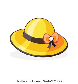 Yellow Summer Hat – Wide-Brimmed Straw Style with Brown Band and Orange Bow Accent