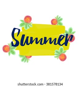 yellow of summer labels with berries Strawberry by hand. Vector  sketched design elements for banner, scrapbook, craft, card, poster, sticker shop. 