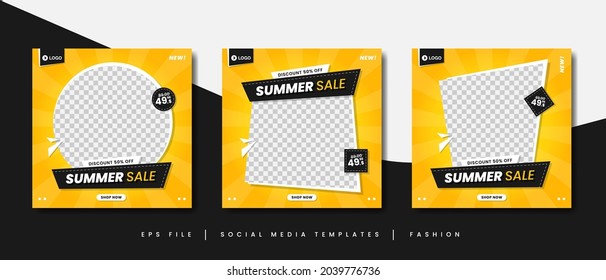 Yellow summer sale social media post promotion banner templates for fashion business marketing